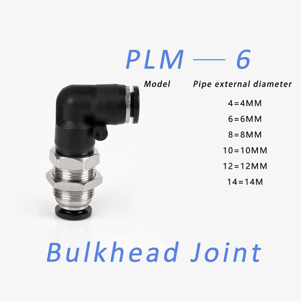 ezqnirk 1PCS Pneumatic Connector Elbow Air Pipe Fittin Hose-Tube Bulkhead Quick-Joint,PLM-8MM