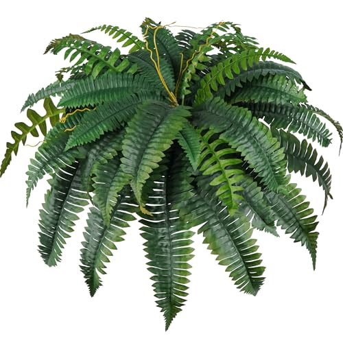 Der Rose 2 Pack 45"/60 Leaves Large Fake Ferns, UV Resistant Outdoor Artificial Plants Faux Boston Ferns Fake Bushes for Outdoor Planters, Porch Patio Garden Hanging Basket Home Decor