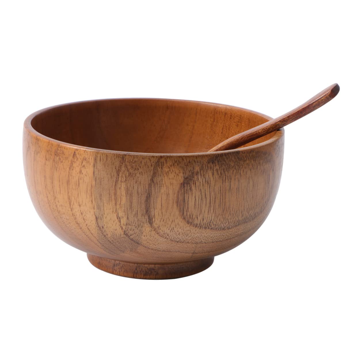 MUCKLILY 2Pcs Wooden Rice Bowl Set with Spoon for Home and Restaurant for Serving Fruit Salad and Food