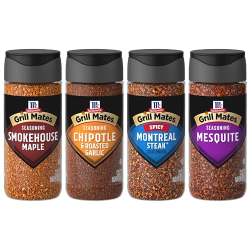 McCormick Grill Mates Unique Blends Grilling Variety Pack (Chipotle & Roasted Garlic, Mesquite, Spicy Montreal Steak, Smokehouse Maple), 4 Count