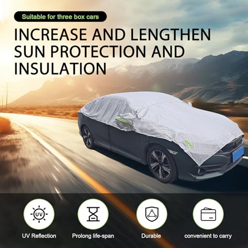 Image of Car Cover for Sedans, 16.73ft Long Cotton Fabric Oxford cloth Outdoor Car Cover Waterproof Sun Protection All Weather, Half-cover Car Covers with Reflective Strips