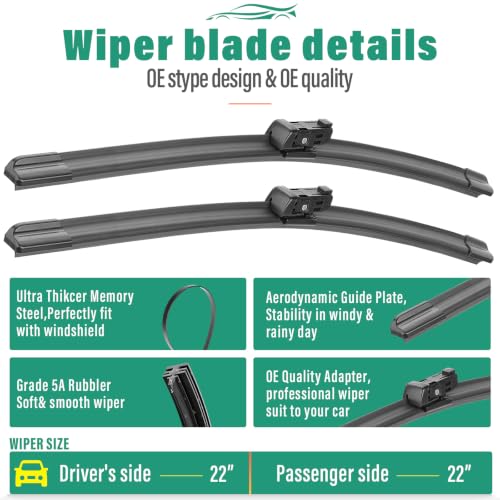 Image of WINDSMILE Windshield Wiper Blades Replacement for VW Beetle 2012-2019 | Fits Volkswagen Beetle 2012 2013 2014 2015 2016 2017 2018 2019, 22 inch+22 inch Front 2-Piece Set, Streak-Free, OEM Quality