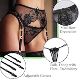 NewBull Women's Lace Garter Belts Set Suspenders Stockings Holder Fastener Mesh Underwear Thigh Garter with Adjustable Straps and 4 Metal Clips for Thigh High (Black) - Image 4