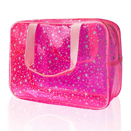 TotePrint Hot Pink Star Large Cosmetic Bag 12x5x8 inch Travel
