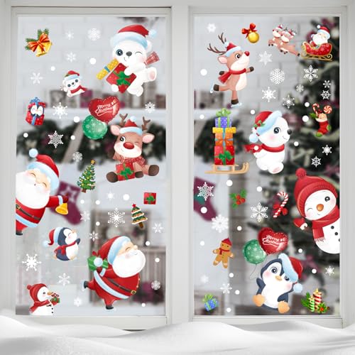 168 Pcs Christmas Window Decorations - Merry Christmas Window Clings for Glass Windows, Santa Claus Snowflake Christma Window Stickers Decals for Indoor Home Xmas Holiday Winter Party Decor, 9 Sheet - image 9