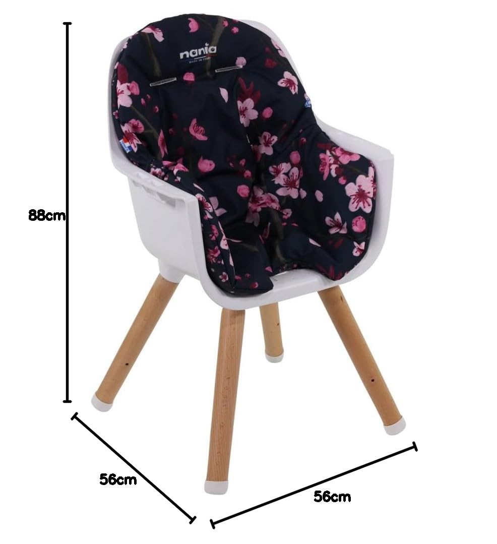 Seggiolone evolutivo 2 in 1, da 6 mesi fino a 5 anni, cuscino reversibile, vassoio regolabile, poggiapiedi, seggiolino e poltrona per bambini, design moderno in legno