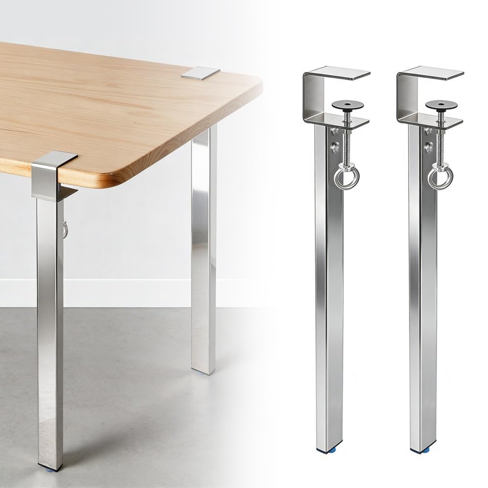 Set di 4 gambe da tavolo in acciaio inox con morsetto, base in metallo, per tavoli da pranzo, scrivanie, banconi da bar, impermeabili e senza foratura