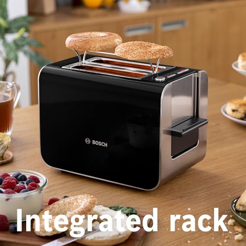 Bosch Styline Compact TAT8613NGB 2 Slot Stainless Steel Toaster with 9 browning levels including defrost and reheat - Black - Image 5