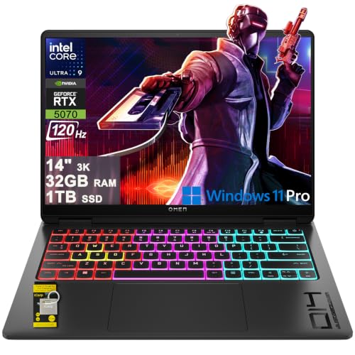 Image of HP Omen Transcend 14 Gaming AI Laptop 14 inch 3k OLED 120Hz (100% DCI-P3, HDR 500nits) Intel 16-core Ultra 9 285H 32GB RAM 1TB SSD GeForce RTX 5070 (798 AI Tops) RGB Backlit Thunderbolt Win11Pro ICP Hub