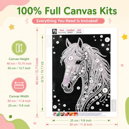 Image of HASTHIP 5D Diamond Art Kit Special Shape Pearl Painting Horse 12x16 Inch