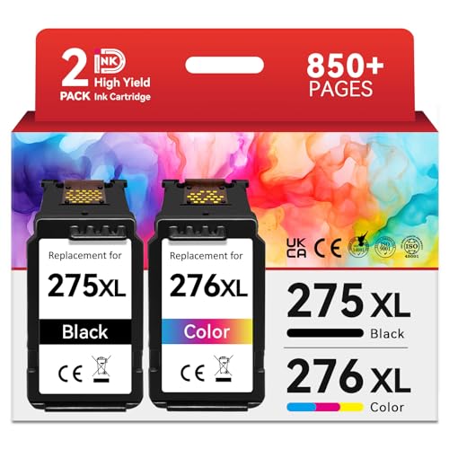 PG-275XL CL-276XL Compatible for Canon 275 and 276 Ink Cartridges Combo Pack PG 275 CL 276 XL Work for Canon Pixma TR4720 TS3720 TS3522 TS3520 TS3722 TS3500 TR4722 TR4723 TR4700 Printer