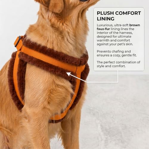 Image of Dog Fur Harness, Collar & Leash Combo Set, Adjustable Size | for 24-35 Kilogram Dogs (L, Orange-Brown)