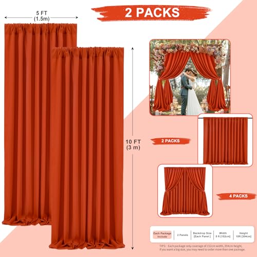 Image of Rust Backdrop Curtains 10ft x 10ft Polyester Photo Backdrop Drapes for Birthday Party Stage Window Supplies Decorations