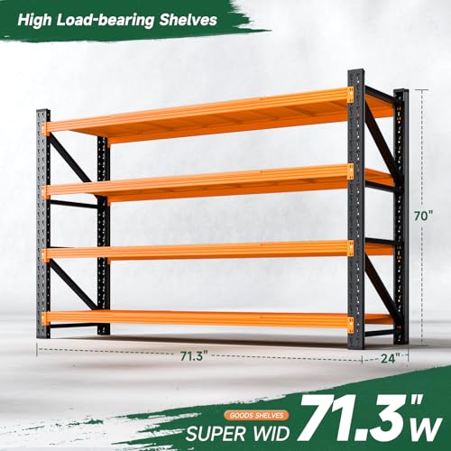 Image of Letaya 71.3 inch W Metal Storage Shelves,5000LBS Heavy Duty Garage Shelving Units, 4 Tier Adjustable Utility Rack Shelf,Large Industrial Shelves,for Shop,Warehouse,Basement (71.3 inch W x 24 inch D x 70 inch H)