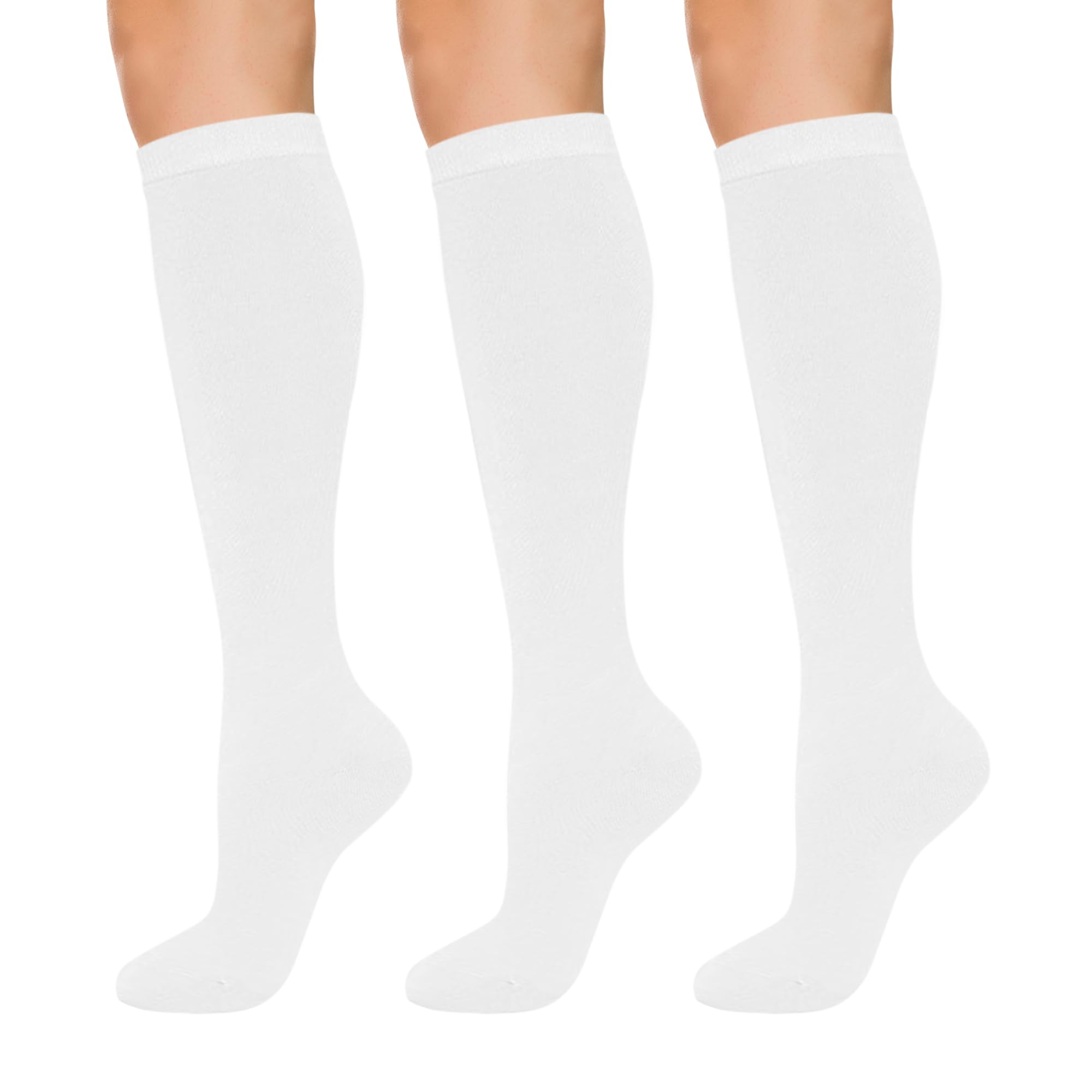 Women's Cotton Knee High Socks - Casual Solid & Triple Stripe Colors Fashion Socks 3 Pairs (Women’s Shoe Size 5-9)-image-10