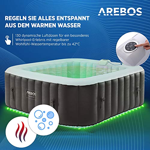 Arebos Spa Whirlpool 2400 W | automatisch aufblasbar | In- & Outdoor Spa Pool | 6 Personen | 185x185 cm | LED… – Bild 4
