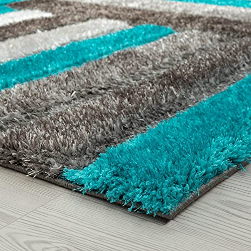 Image of Carpets for Living Room 4 x 6 Feet Soft Smooth Thick Non-Slip Fluffy Shaggy Area Rug for Bedroom, Drawing, Kids Room, Office with Upto 2 Inch Microfiber High Pile (Turquoise Silver A)