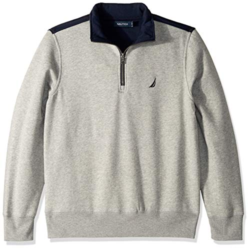 Nautica Men's 1/4 Zip Pieced Fleece Sweatshirt, Grey Heather, Large