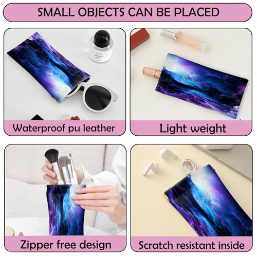 Image of 2 PCS Glasses Case Eyeglass Sunglasses Pouch Squeeze Portable Bag Soft Leather with Cleaning Cloth Women Men Girls-Purple Sunset
