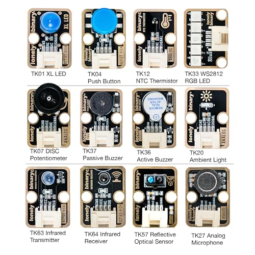 Image of Lonely Binary TinkerBlock ESP32-S3 Starter Kit 12 Sensors for Arduino IDE | ESP32-S3 16MB, WiFi + BT 5.0; expansion board + 12 plug-in sensor modules; standardized cables, no breadboard wiring