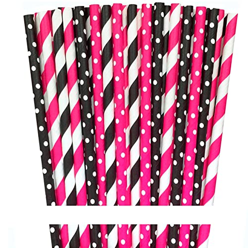 Pitillos de papel negro y rosa - Pack de 100 miniatura 1