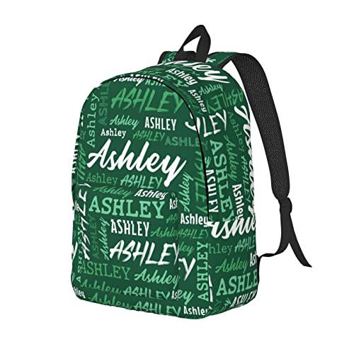 Custom Backpack with Name, Personalized Name Canvas Backpack for Boys Girls Men Women, Customized Green Theme Bookbag Casual Daypack for School Travel Camping - 2Sizes2