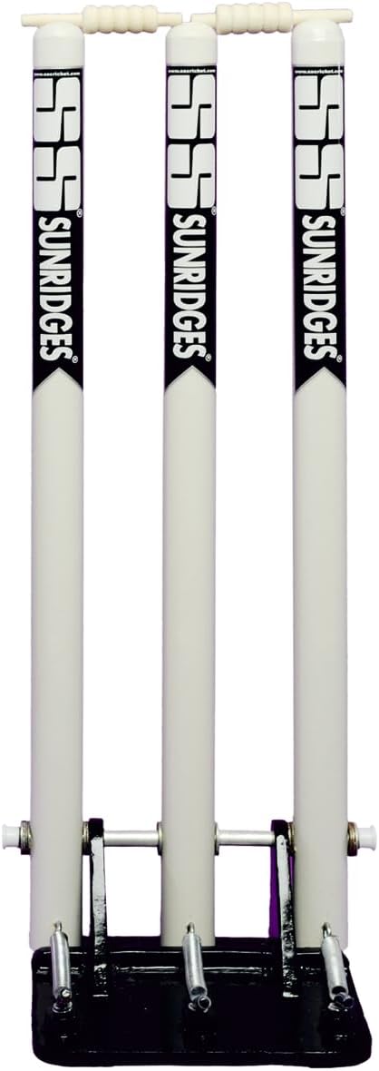 TABAKH SS Cricket Spring Return Stumps Wickets with Bails, Metal Base Multi Surface