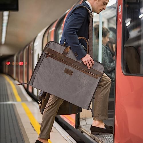 Garment Bags for Travel Leather Canvas Suit Bag with Extended Design Computer Compartment2