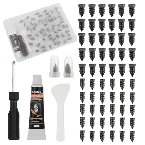 Image of 60PCS Car Tire Repair Rubber Nail Kit,Self-Tapping Tire Plug Kit Includes Tires Repairs Screws /Screwdrivers /Glue,Professional Tires Repair Screws Kits for Cars /Motorcycle