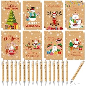 ULELE 32 Pcs Mini Christmas Notebooks Pens Gifts Bulk Xmas Pocket Notepads Small Memo Notepad with Pen Multi-Colored Notebook Xmas Ballpoint Pens Christmas Gifts for Employee Coworkers Staff Teacher