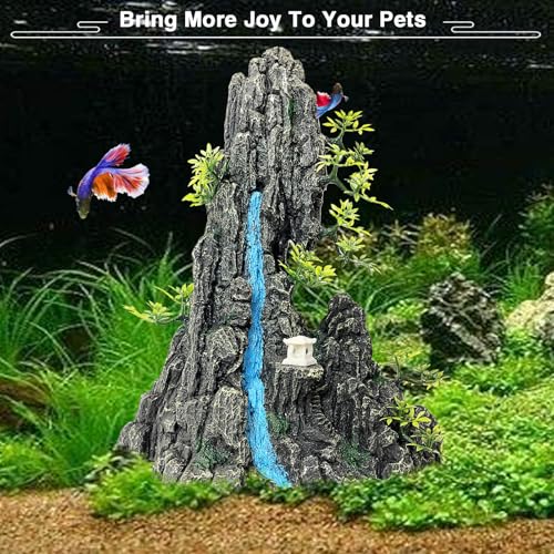 Image of Aquarium Mountain View Stone Ornament - Aquarium Rock Decor for Fish Tank,Aquarium Decorations Extra Large and Tall Decoration for Fish Tank - 13 Inches High