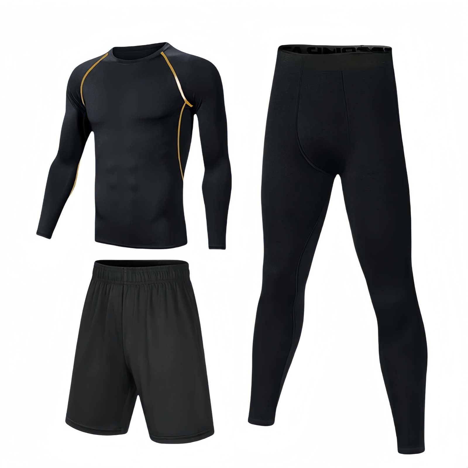 Sportswear3 sztuki garnitur męskie koszulki sportowe fitness dres zestaw szybkoschnące spodnie czarne spodnie treningowe dres męski strój sportowy D, XL (130-150)