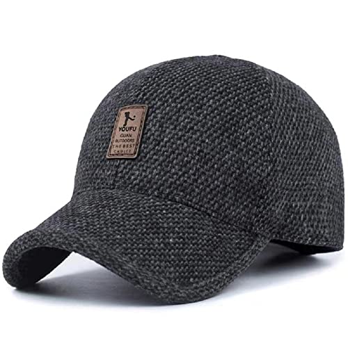 Sombrero de Gorra de Béisbol con Pico de Tweed de Lana de Lana Cálida de Invierno para Hombre con Orejeras Plegables Hebilla de Metal Más Cálida (1 Negro)