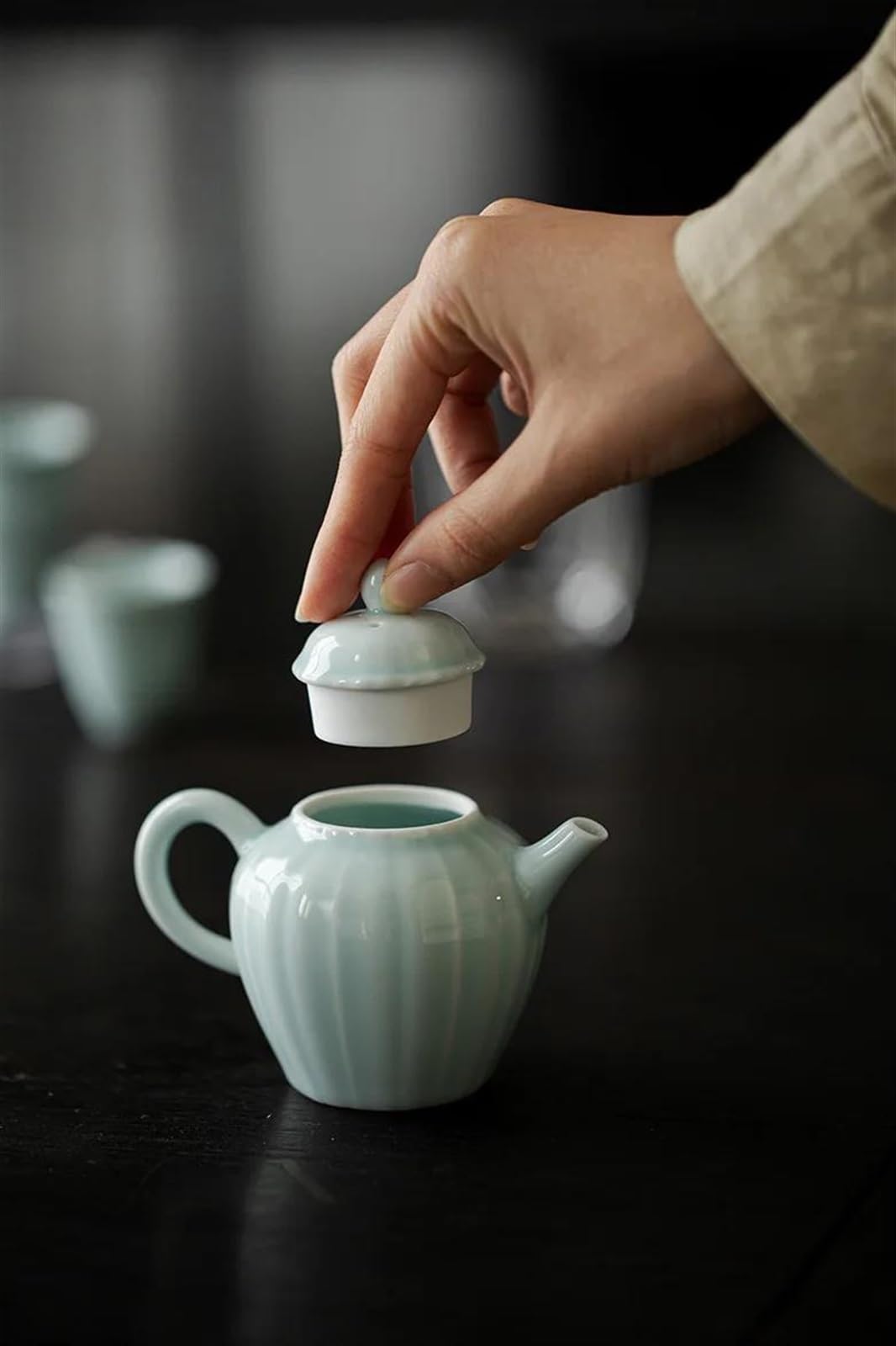 Ceramiczny czajniczek w stylu chińskim， Zestaw do popołudniowej herbaty Chiński Celadon Niebieski Ceramiczny Czajnik Zestaw do ceremonii herbacianej Mleko Oolong Herbata Tie Guan Yin Jaśmin Zestaw do