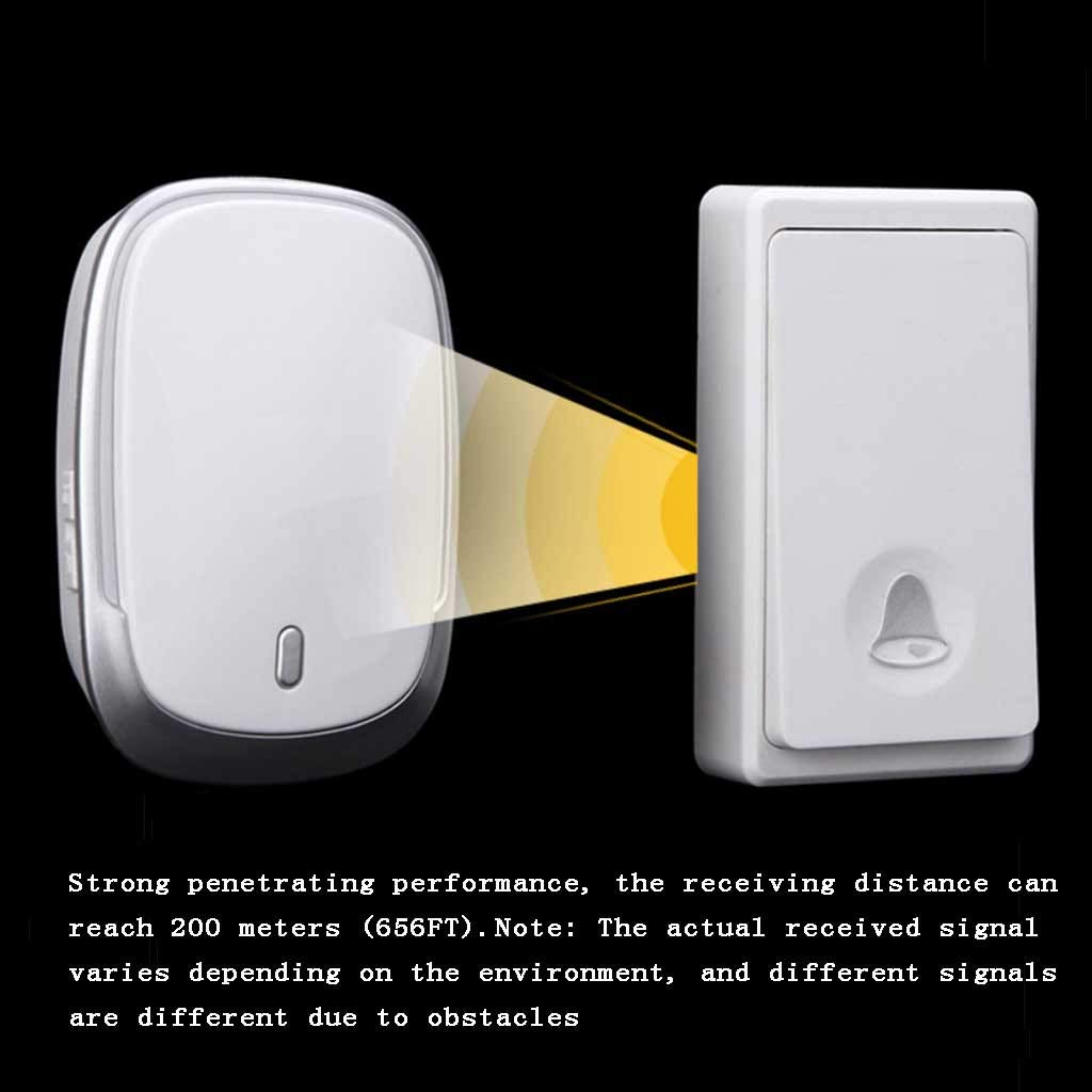 Timbre Inalámbrico Impermeable, Sin Pilas, Autoalimentado, 1 Transmisor Y 2 Receptores, Alcance De 200 M, 36 Acordes Musicales, 4 Niveles De Volumen, Plateado.