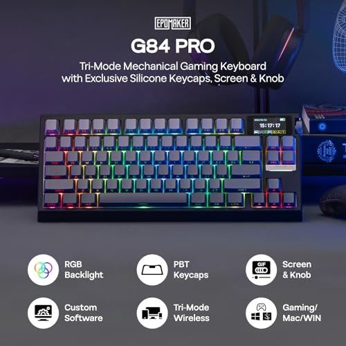 Image of EPOMAKER G84 PRO Wireless Mechanical Keyboard, 75% Gaming Keyboard with 8000mAh Battery, PBT Keycaps, 81 Keys, Hot Swap, Custom Driver, RGB Backlight, Gasket-Mount (Black, Creamy Jade Switch)