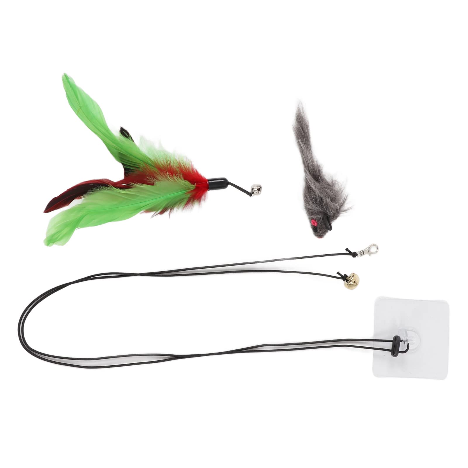 Juguete Divertido para Colgar para Gatos, Juguete Interactivo con Plumas y Ratón, Longitud de Cuerda Ajustable, para Hacer Ejercicio para Gatos para Interiores y Exteriores, Material de