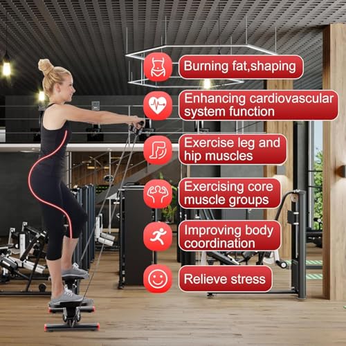 Image of Mini Stair Stepper for Home Gym Exercise - Hydraulic Foot Stepper Machine with Resistance Bands & LCD Monitor - Portable Cardio Fitness Equipment for Weight Loss, Legs & Body Toning