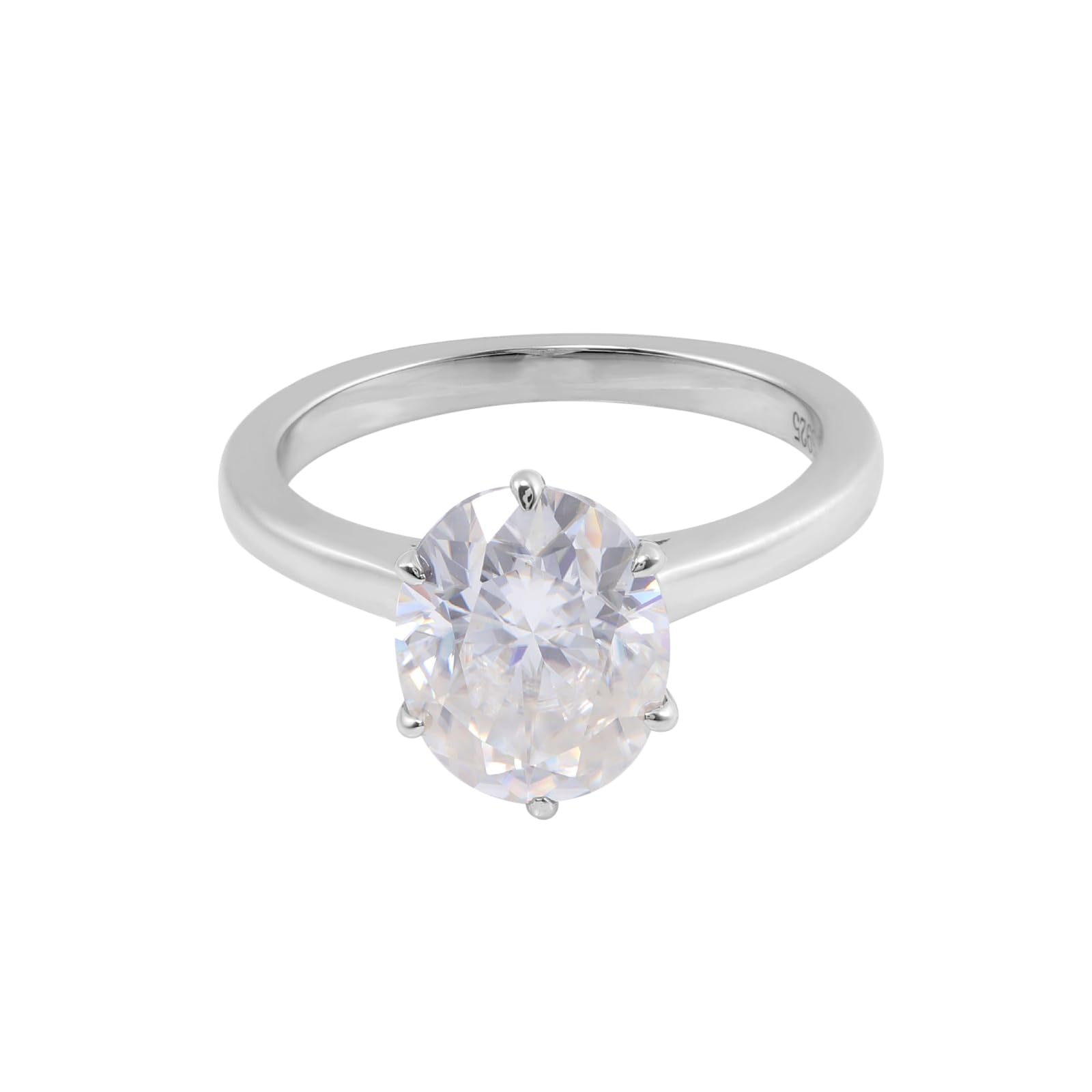 Heiratsantrag Ring, Fingerring Damen Set Einfacher Solitärring mit Ovalem Moissanit in 4 Krappen Fassung 18K Weißgold