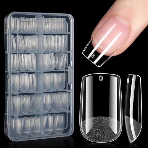 100 pcs Short Square Nail Tips Soft Gel Full Cover Clear Gelly Nail Tips Half Matte Acrylic Nail Tips Pre-Filed Fake Press on Nail Tips for Extension (clear)