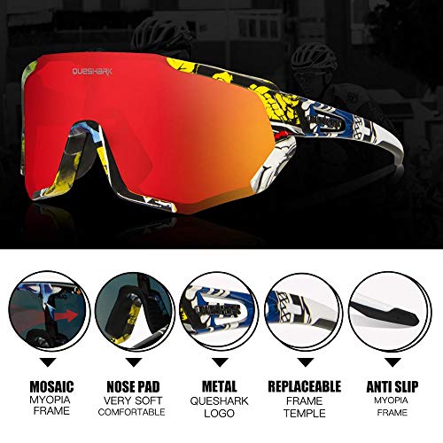 Image of Queshark Cycling Glasses, Sports Sunglasses for Men Women, 1 Polarized 2 HD Lens, Polarized Sunglasses for Cycling Running