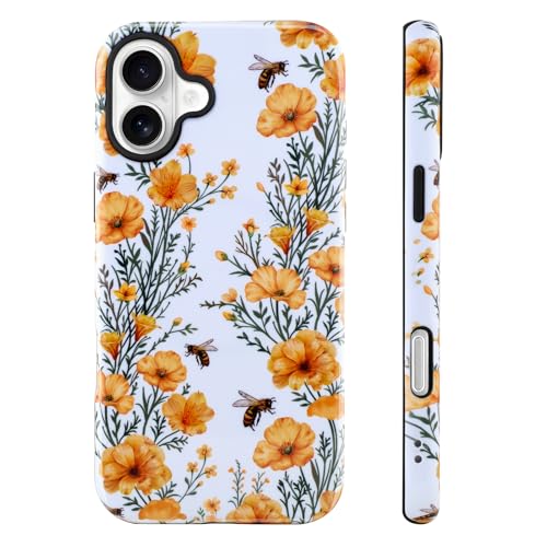 Image of Magnetic for iPhone 16 Plus Case [Compatible with Magsafe] Yellow Flower Floral Pattern Design, Full Body 2 in 1 Shockproof Scratch Resistant Protective Cover for Women Girl
