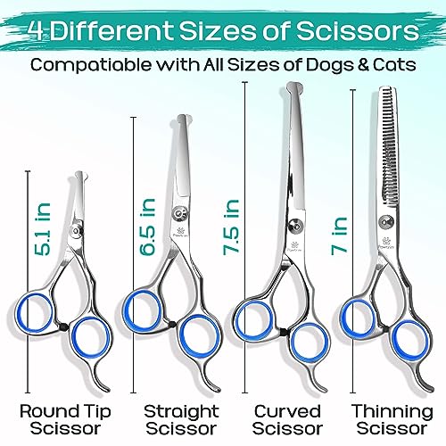Professional Pet Grooming Kit – 6 in 1 Dog Grooming Scissor Kit – Dog & Cat Grooming Supplies – Adjustable Screw Scissors, 4CR Stainless Steel Dog Clippers, Hair Thinning Shears, Rubber Grips… Professional Pet Grooming Kit – 6 in 1 Dog Grooming Scissor Kit – Dog & Cat Grooming Supplies – Adjustable Screw Scissors, 4CR Stainless Steel Dog Clippers, Hair Thinning Shears, Rubber Grips…