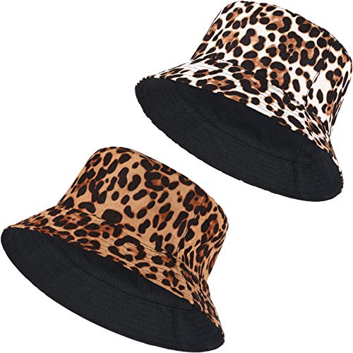 2 pieces leopard print bucket hat reversible animal pattern fishe…