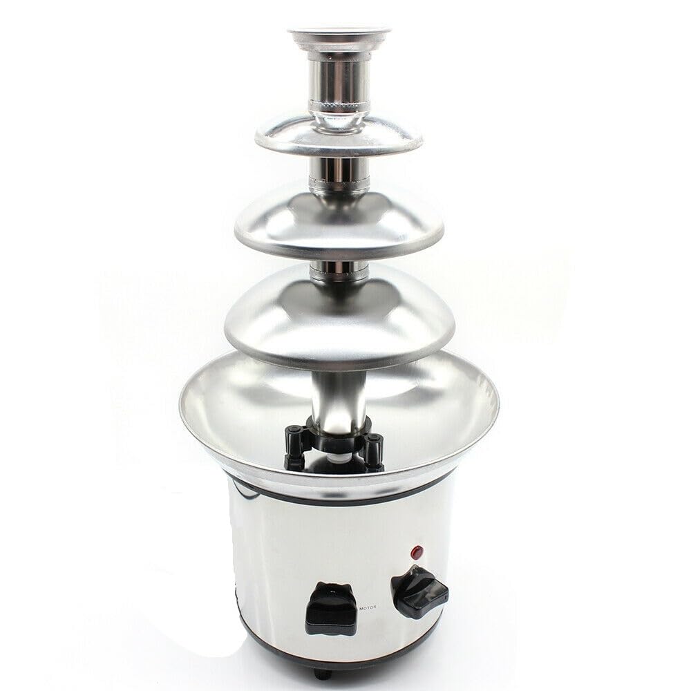 Fuente de chocolate con función de fusión de acero inoxidable, 4 pisos, deliciosa para celebraciones familiares y ocasiones especiales.