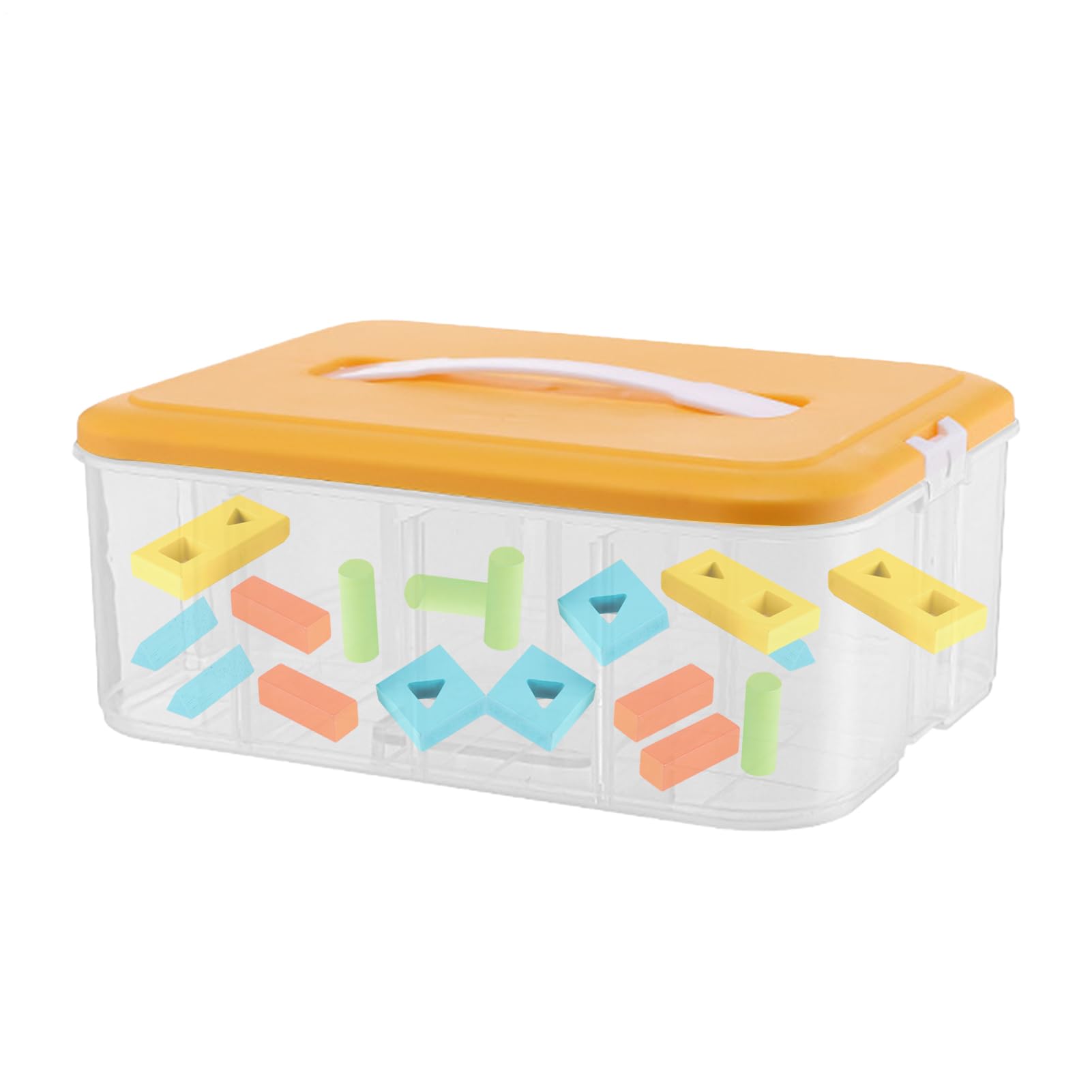 Boîte de rangement transparente à compartiments pour jouets blocs enfants orange et vert foncé