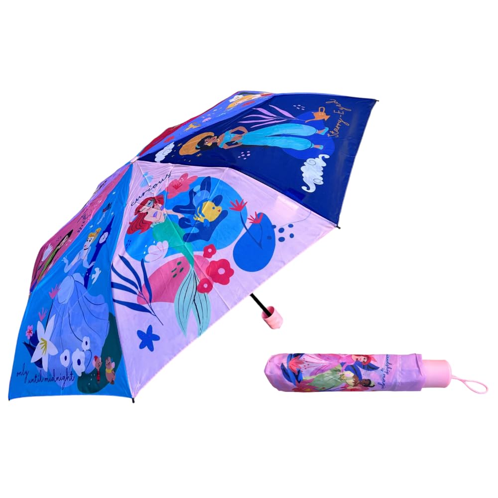 Cartoon Multicolour Disney Princess Folding Umbrella Rain Accessory Folding Umbrella For Kids Fiberglass Frame Automatic Opening