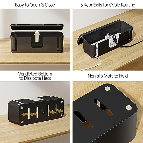 Image of YECAYE 2 Pack Cable Management Box, Pet Friendly Cable Box Organizer for Home & Office, Child-Proof Floor Cord Cover, Cord Management and Cord Hider, Black