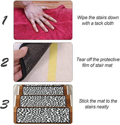 Jsdgfytier Abstract Leopard Trendy Seamless Print Animal Texture Black And Gray Stair Treads Runner Self Adhesive Carpet Safety Rug Mats For Indoor Outdoor Step Covers Multicolor 30*8*0.3Inch-13Pcs #TOP5