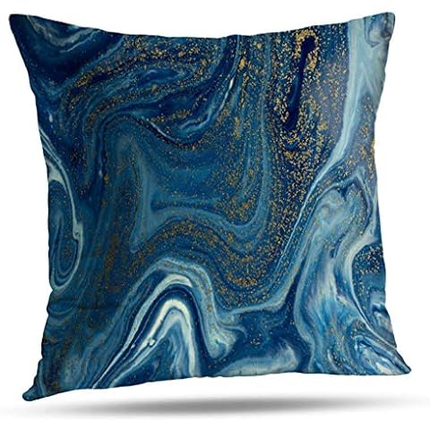 Lshtar Blue and Gold Marble Throw Pillow Covers Ocean Art Natural Luxury Swirls Abstract Fluid Decoration Pillows Flow Marble Painting Throw Pillows for Home Bed Sofa Cushion 18x18 inch Cover